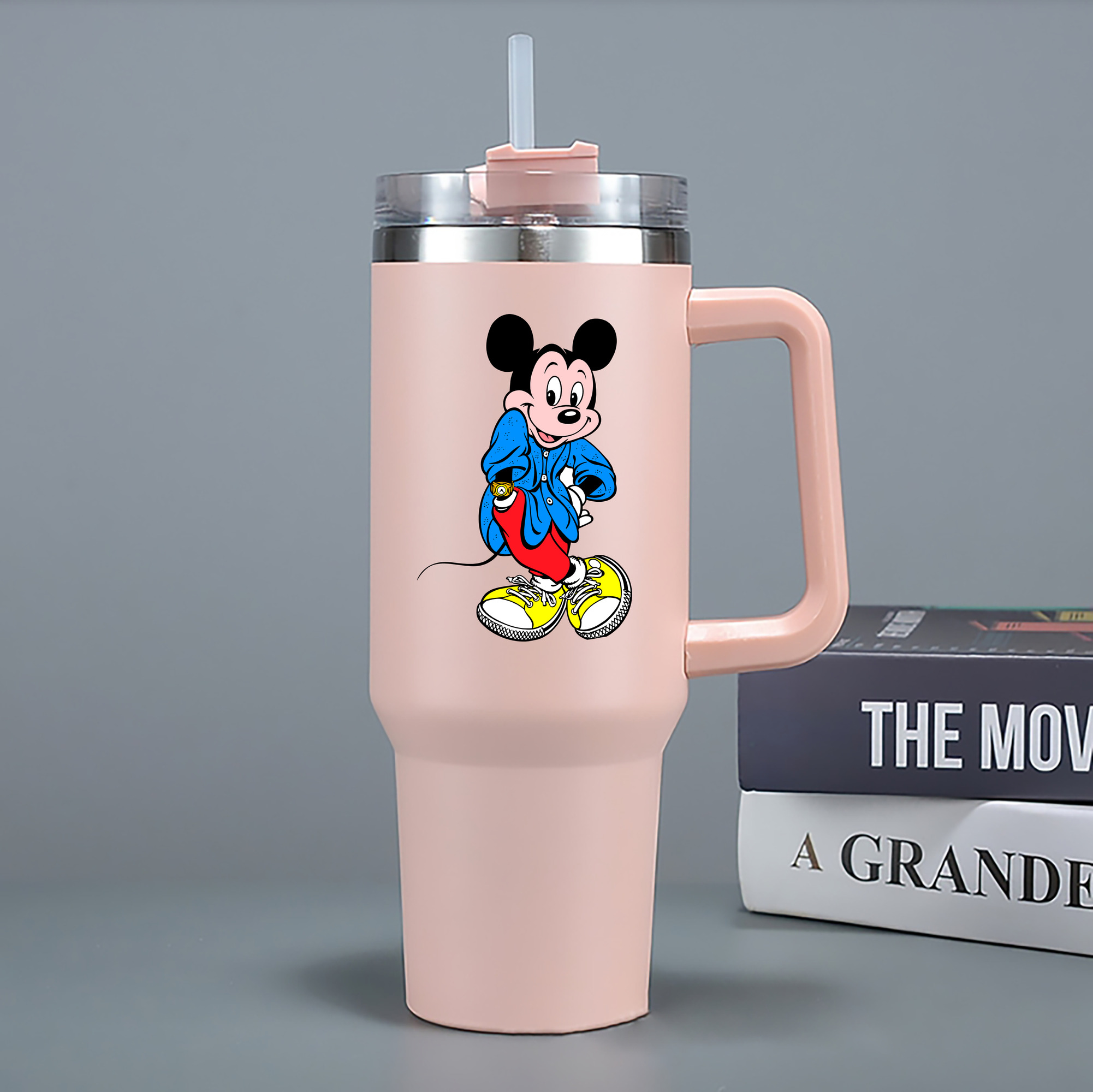 （画像用） ミッキーマウス Mickey Mouse 1200mL車用タンブラー - クリスタルステッカー（プラスチックストロー付き）